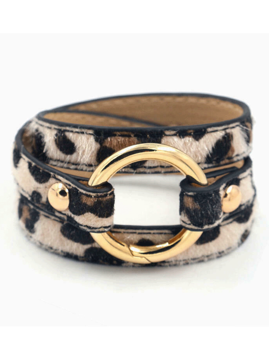 Leopard Printed Adjustable Wide Leather Bracelet