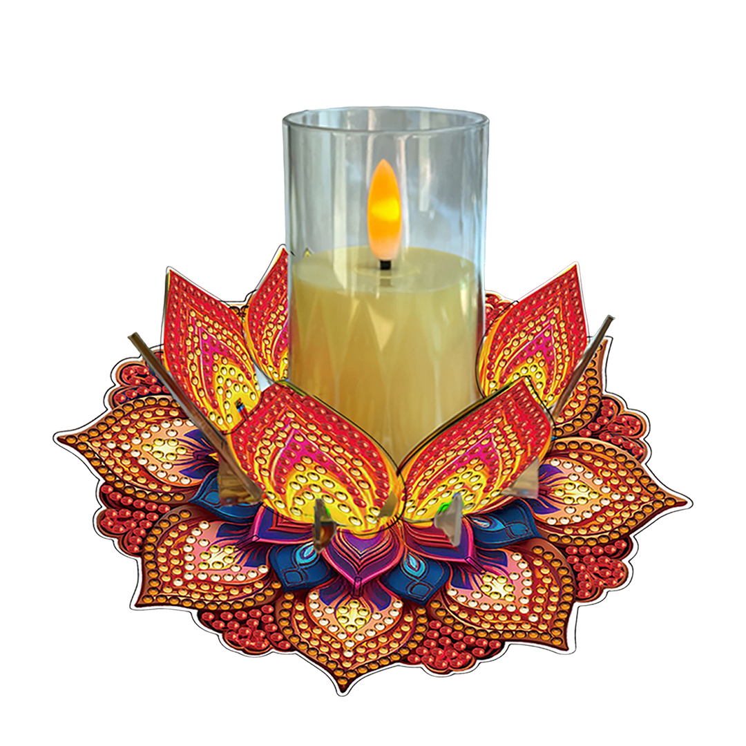 Mandala Lotus-L Acrylic DIY Diamond Painting Candle Holders Without Candles Crystal Painting Tealight Candle Stand Table Centerpiece for Adults Beginners Home Party Decor