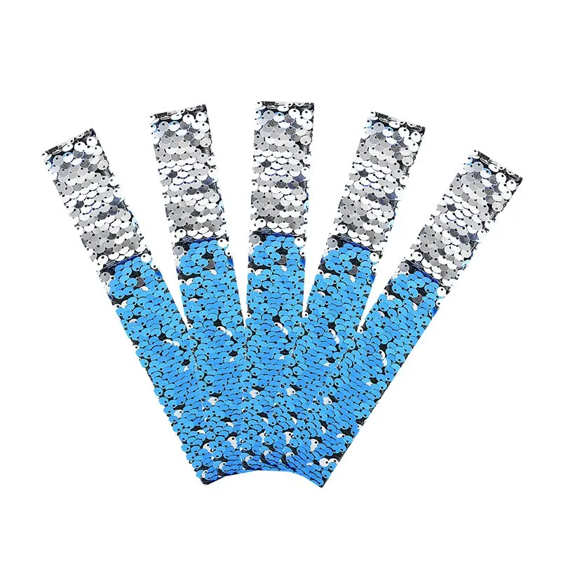 5pcs Glitter Slap Bracelets Mermaid Sequin Wristband for Girl Little Mermaid Birthday Party Decoration Gift Kids Toy Baby Shower
