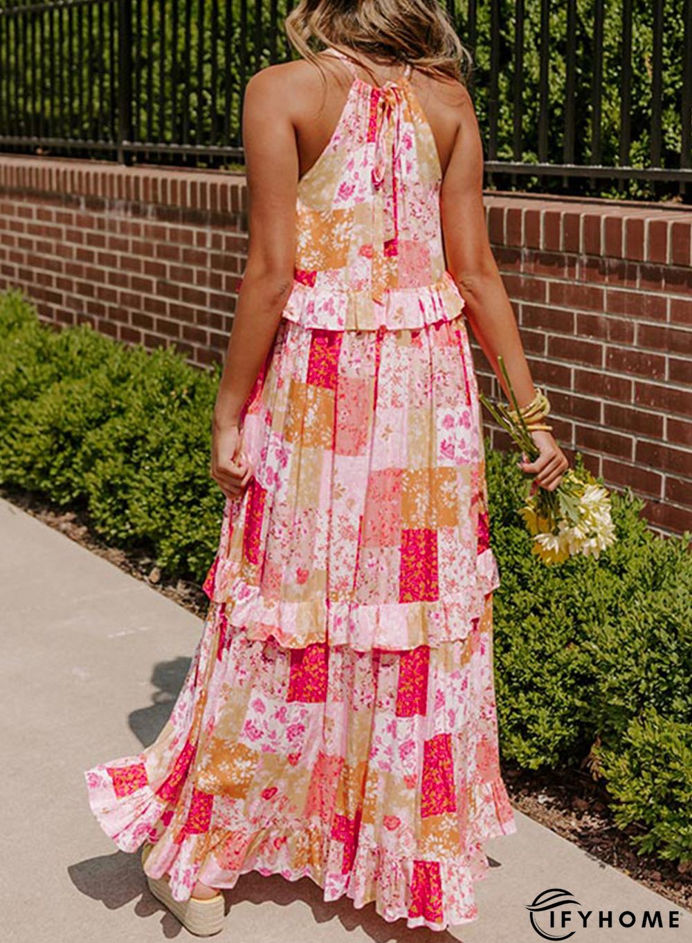 Multicolor Boho Geometric Floral Print Sleeveless Maxi Dress | IFYHOME
