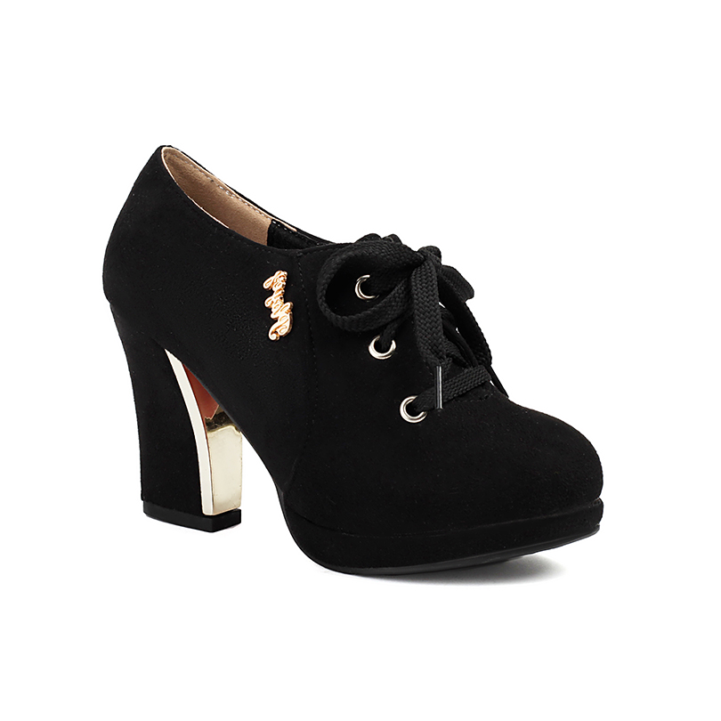 GOOSHOE Frosted Flock Round Toe Platform Ultra High Metal Thick Lace Up Shallow Women's Ankle Boots Inner High Heels