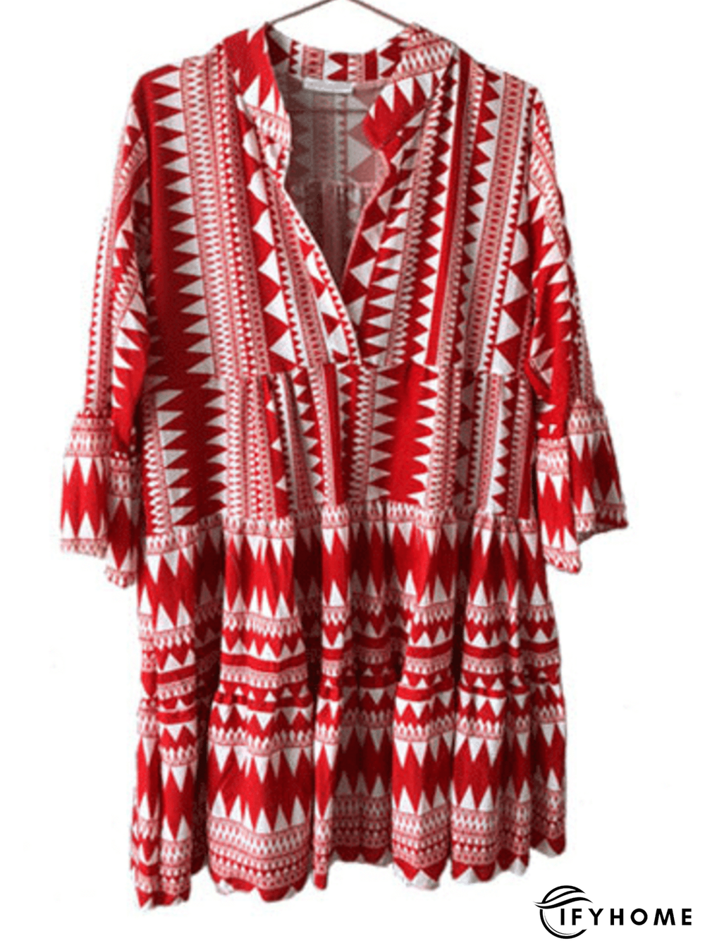 Printed 3/4 Sleeve Casual Weaving Dress | IFYHOME