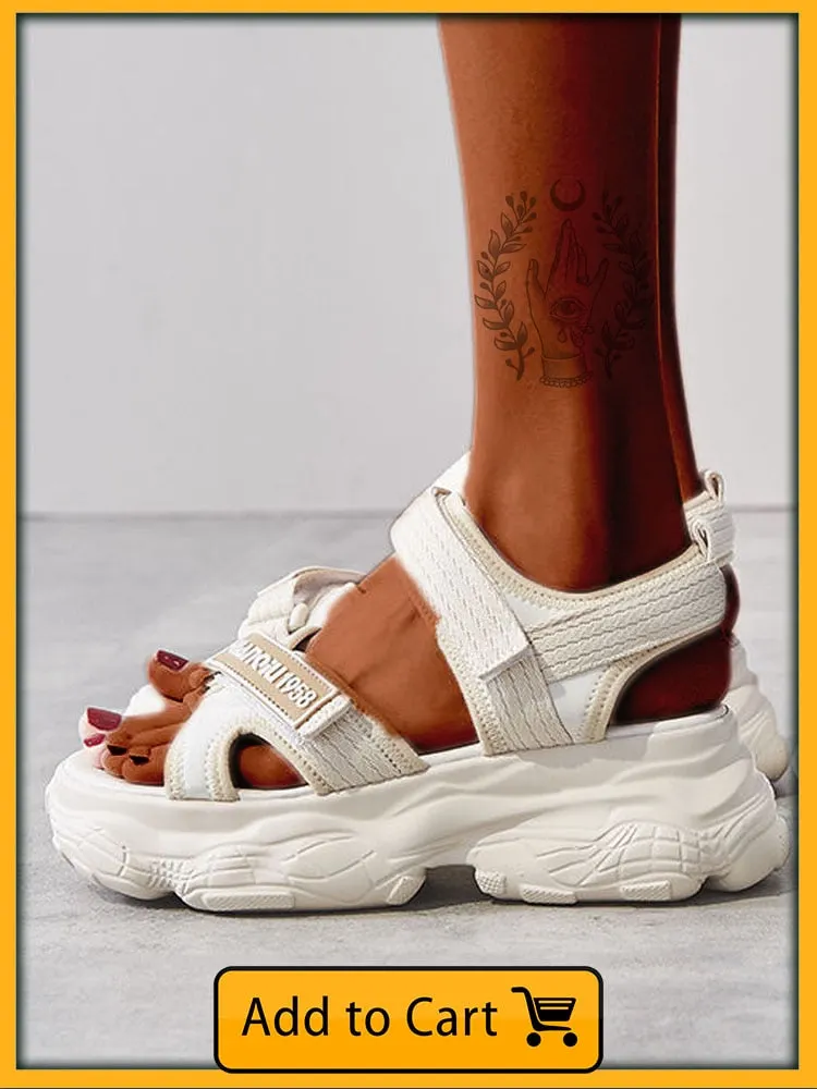 Fujin 2021 Women Sandals Platform Thick Sole Chunky Shoes Magic Tape Ins Casual Summer Shoes Sandals Beige Black Comfortable