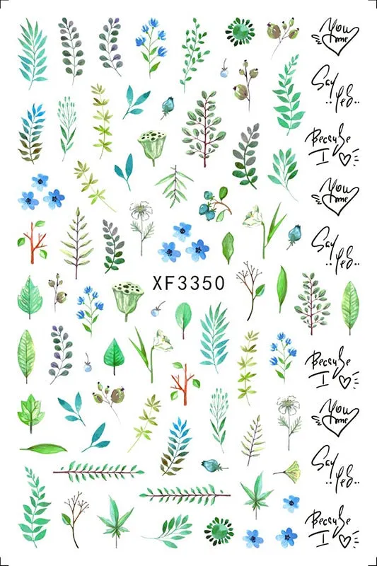 3D Nail Art Stickers Manicure Decoration Design Nail Art Decal Green Clover Leaf Nail Art Designer Decals Beautiful Flower