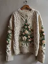 Women's Christmas Pattern 3D Decoration Round Neck Loose Sweatshirt
