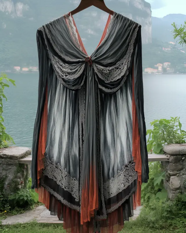Summer Vacation Ruffle Lace Chiffon Contrast No Sleeve Dress5fca