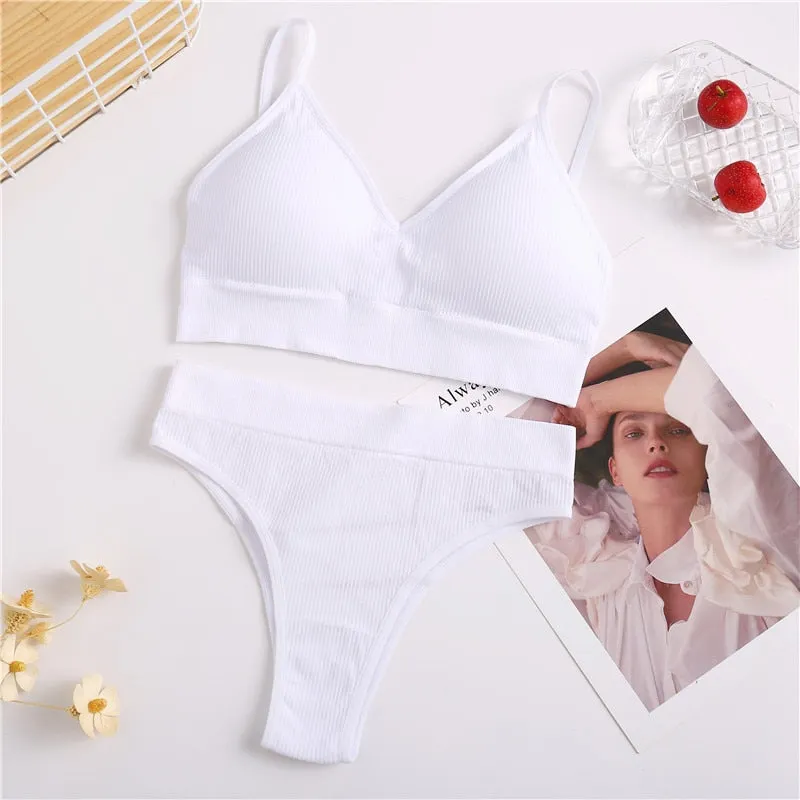 FINETOO Women Bra Panties Set Sexy G-String Push Up Bra Set Seamless Underwear Sports Thong Panty Bralette Fitness Lingerie Set