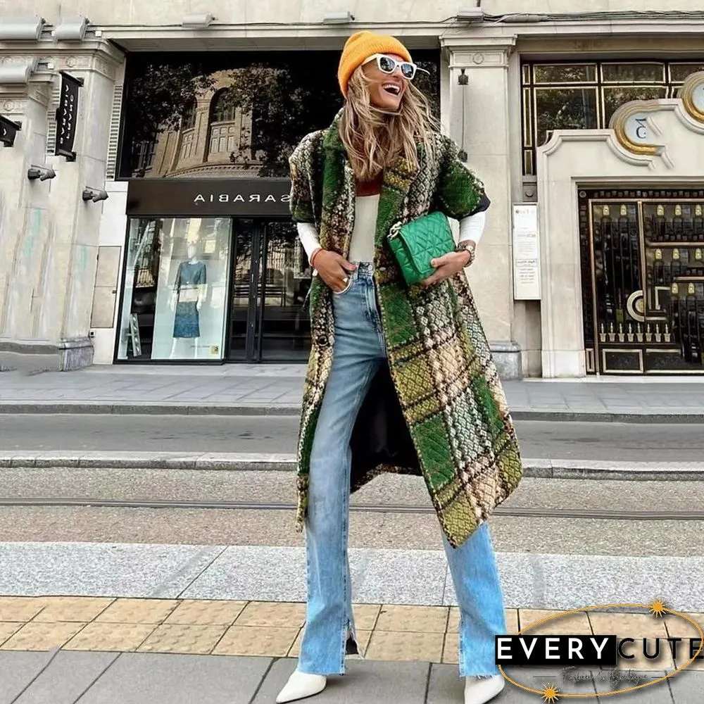 Long Sleeve Fashion Contrast Lapel Woolen Coat