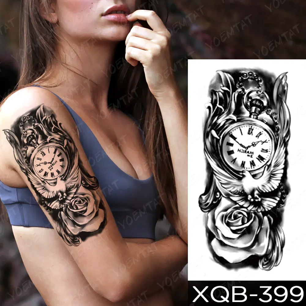 Sdrawing Sdrawing Temporary Sleeve Arm tattoo Sticker Lion Clock Tiger Gear Skeleton Rose tattoos Body Art Fake tatoo Men Women Black