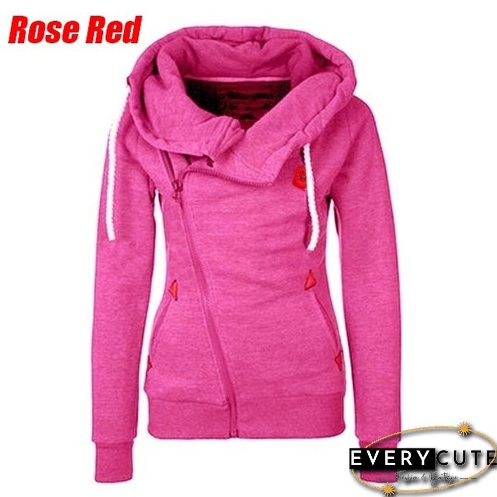 New Fashion Winter Woman Sports Personality Side Zipper Hooded Sweatshirt Candy Colored Sweater Coat