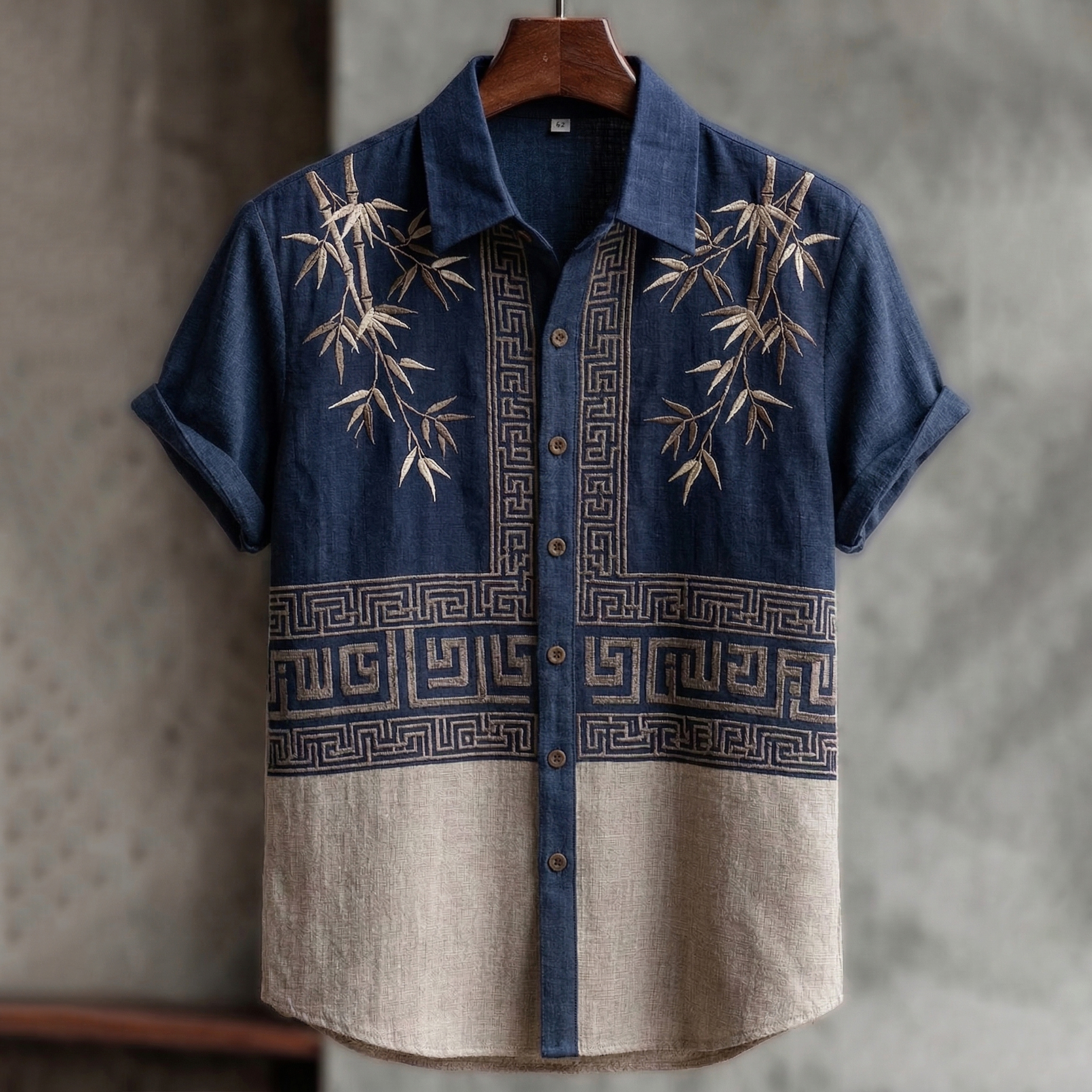 Men's Retro Bamboo Color-block Design Short-sleeve Shirt elevenforest