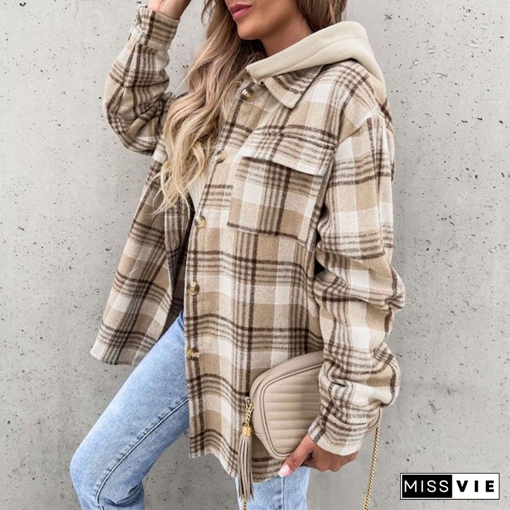 Oversizd Fit Button Up Hoodies Casual Multi Colored Hooded Flannel Shirt