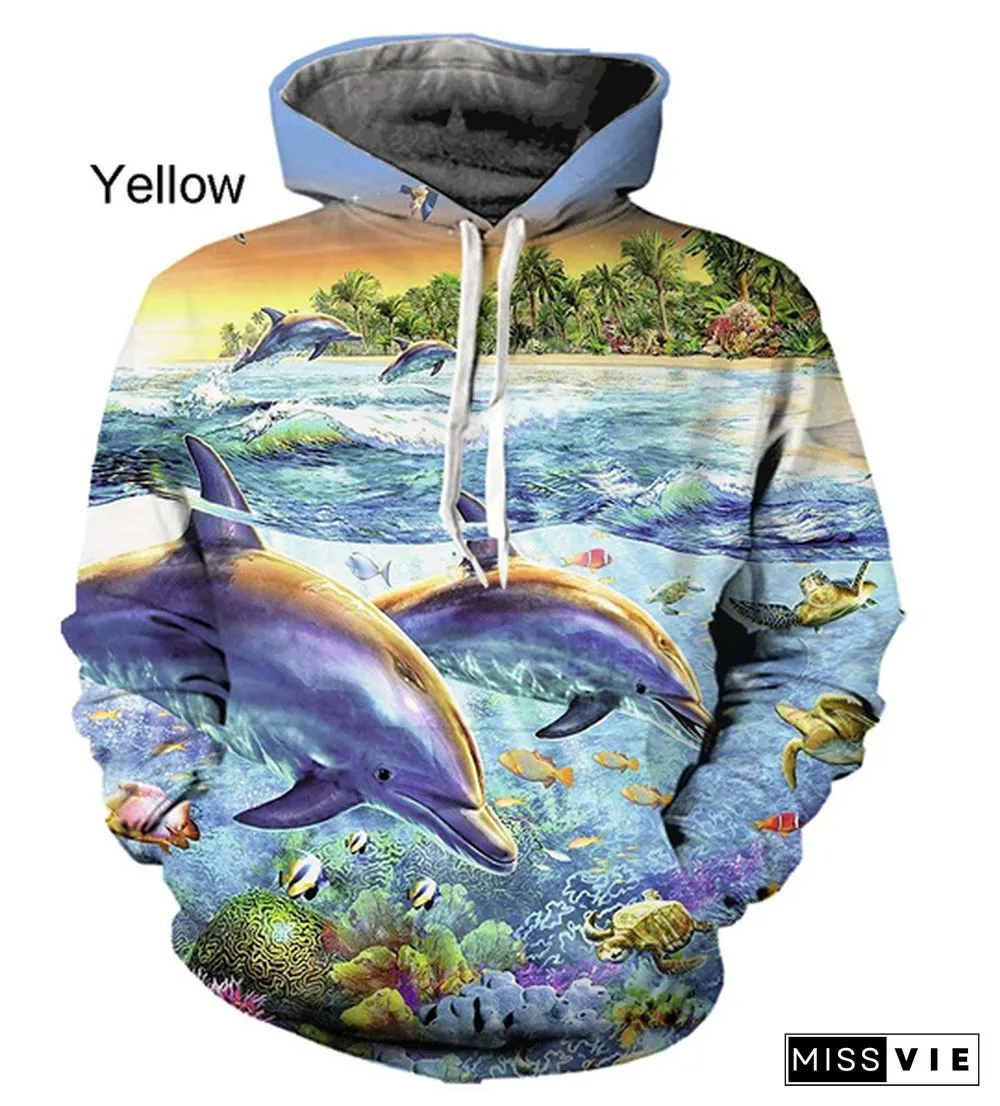 New Dolphin Animal Print Cute Western Style Hoodie For Men And Women