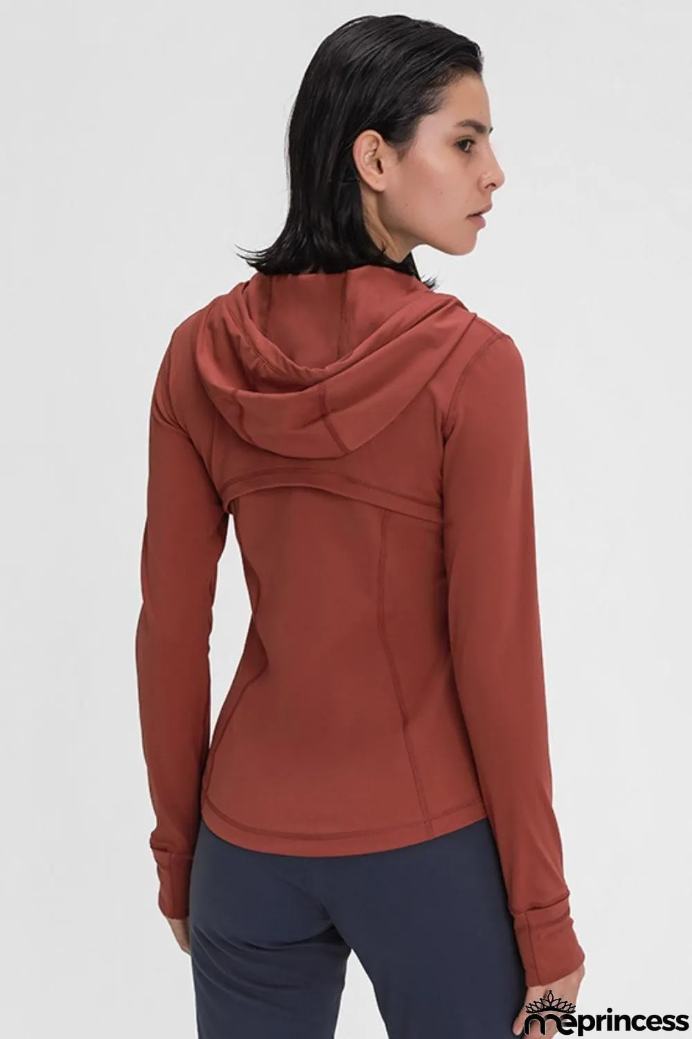 Zip Up Drawstring Detail Hooded Sports Jacket