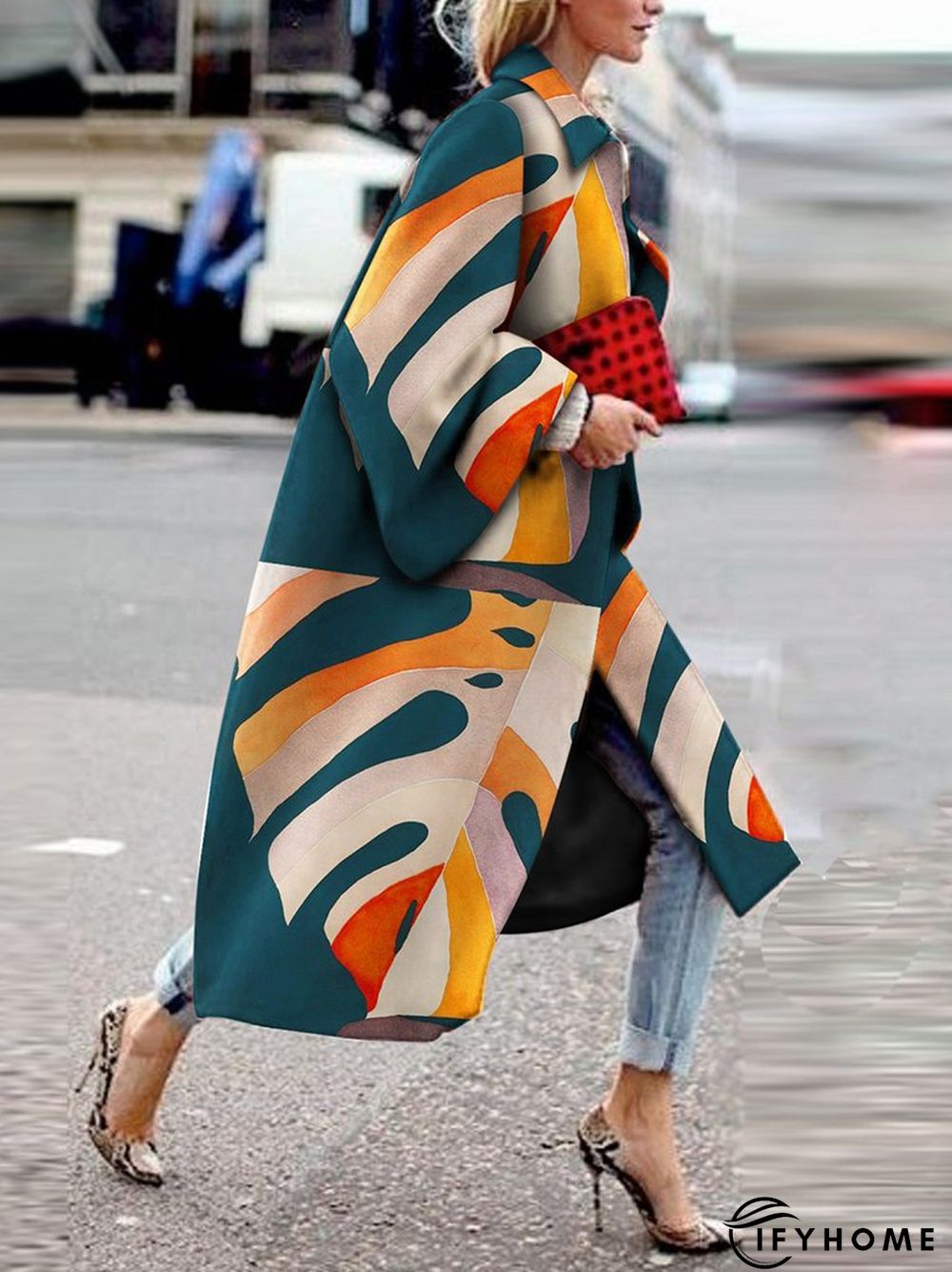 Long Sleeve Shift Abstract Overcoat | IFYHOME