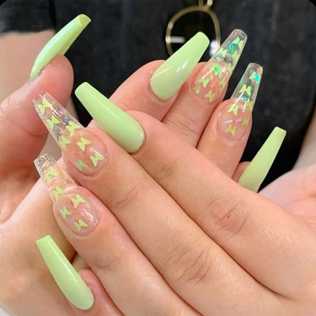 24pcs/Box fake nail with design Detachable Pink Cloud Coffin False Nails Wearable Ballerina Fake Nails Full Cover Nail Tips 1113-1-Nail Inspo