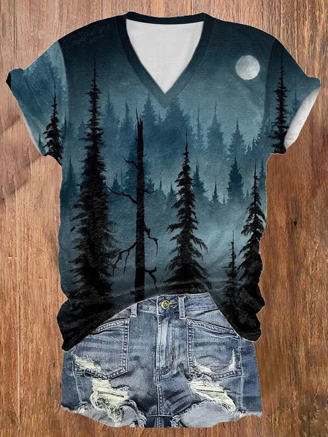 Women's Casual Ghost Art Printed Short Sleeve T-Shirt