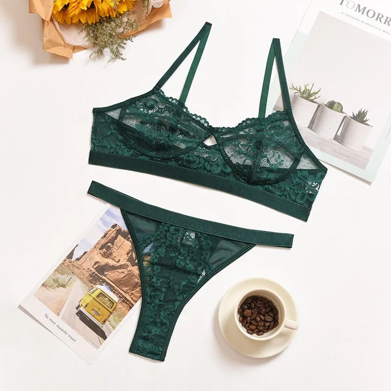 Yimunancy 2-piece Bra Set Women Transparent Lingerie Sexy Bra +panty 2021 Ladies Lingerie Set