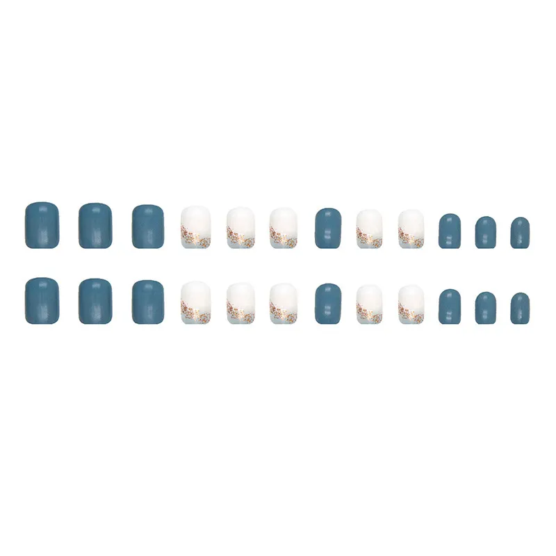 Churchf Navy Blue Pure Color Square Short Fake Nail Wear A 24-Piece Box Patch Nail