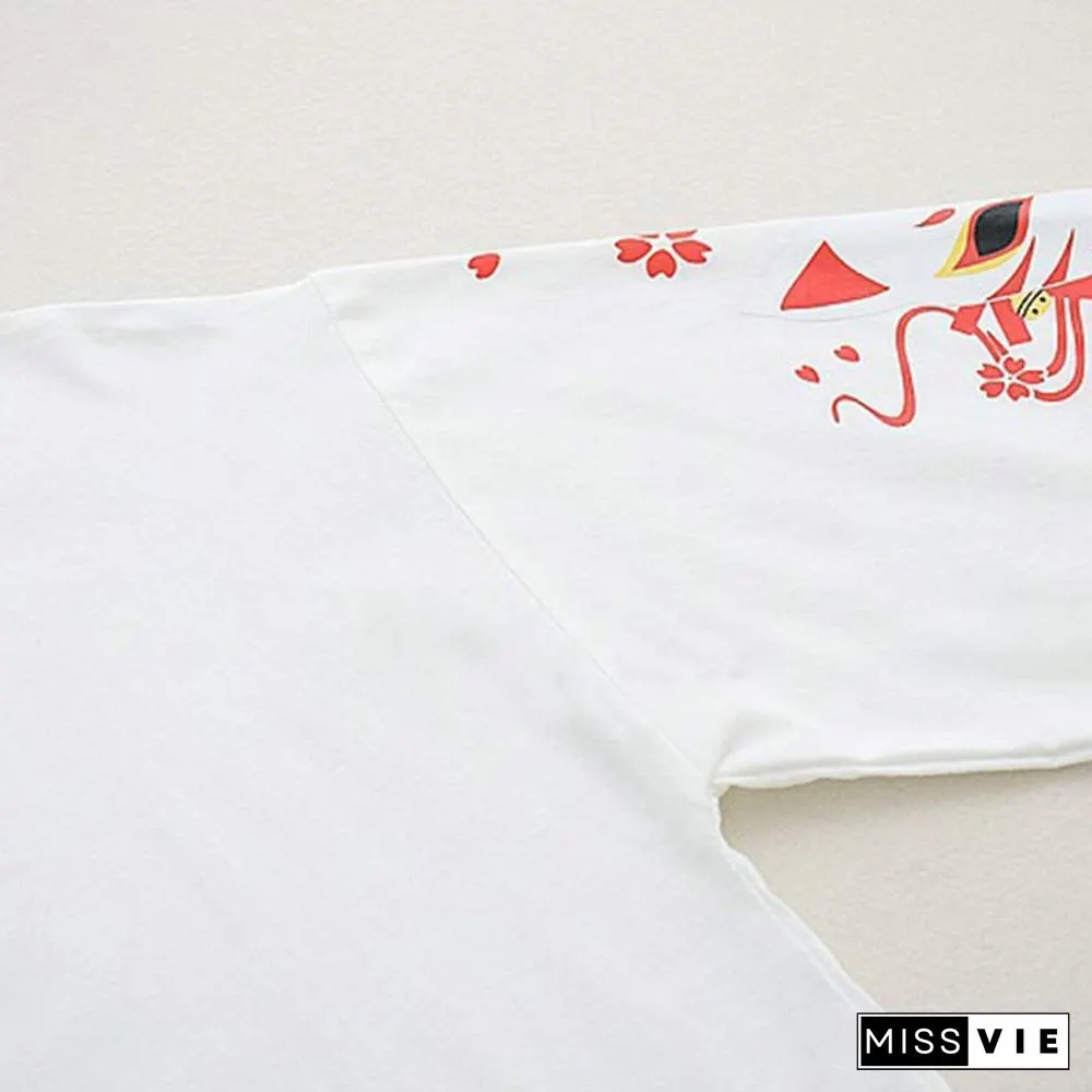 Cute Fox Print Loose T-Shirt