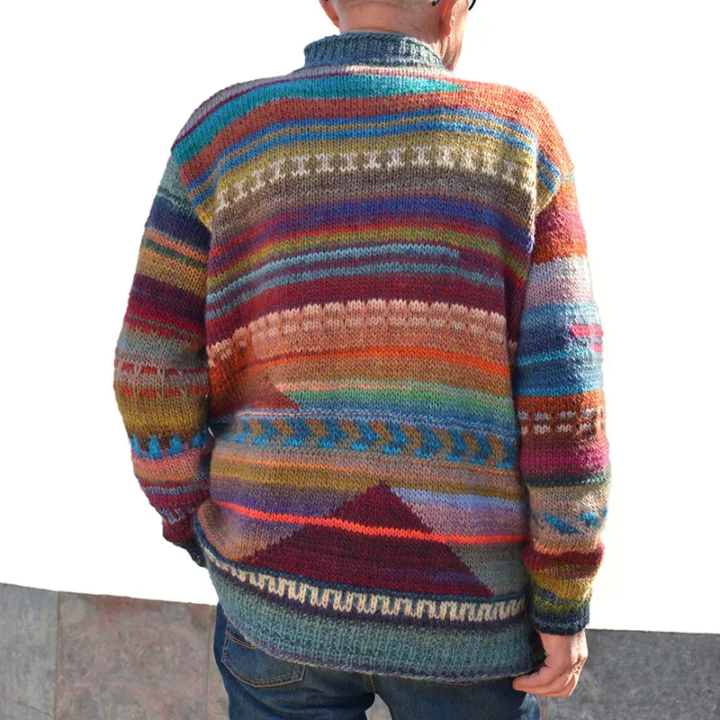 Retro Warm Colorful Knitted Jacquard Iceland Crew Neck Sweater