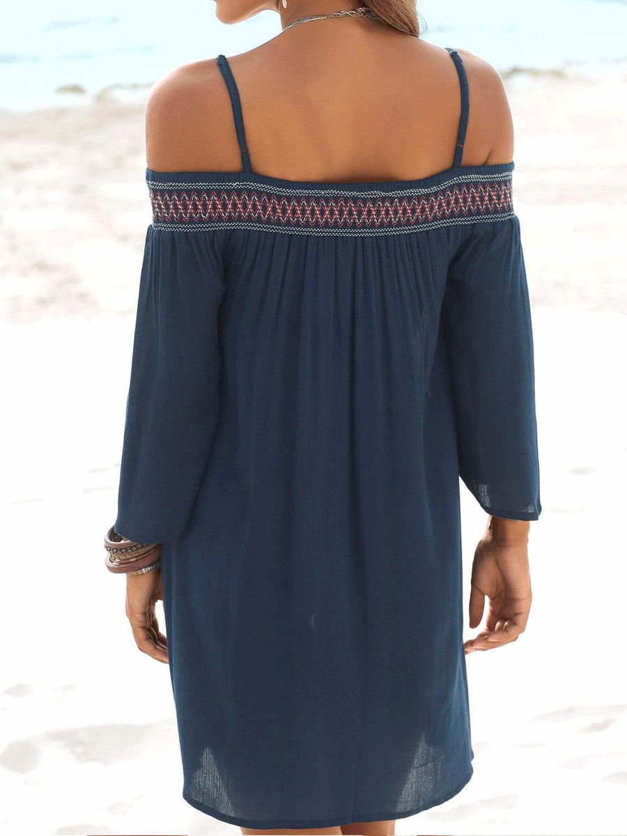 Chiffon stitched dress with embroidered neckline