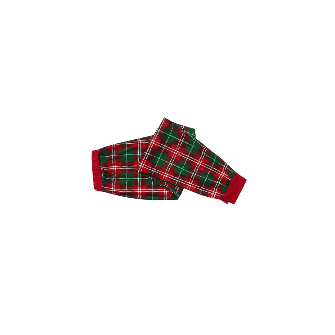 Christmas 2024 "Believe" Letter White Long Sleeve Top with Red & Green Plaid Pants Couple Matching Pajamas