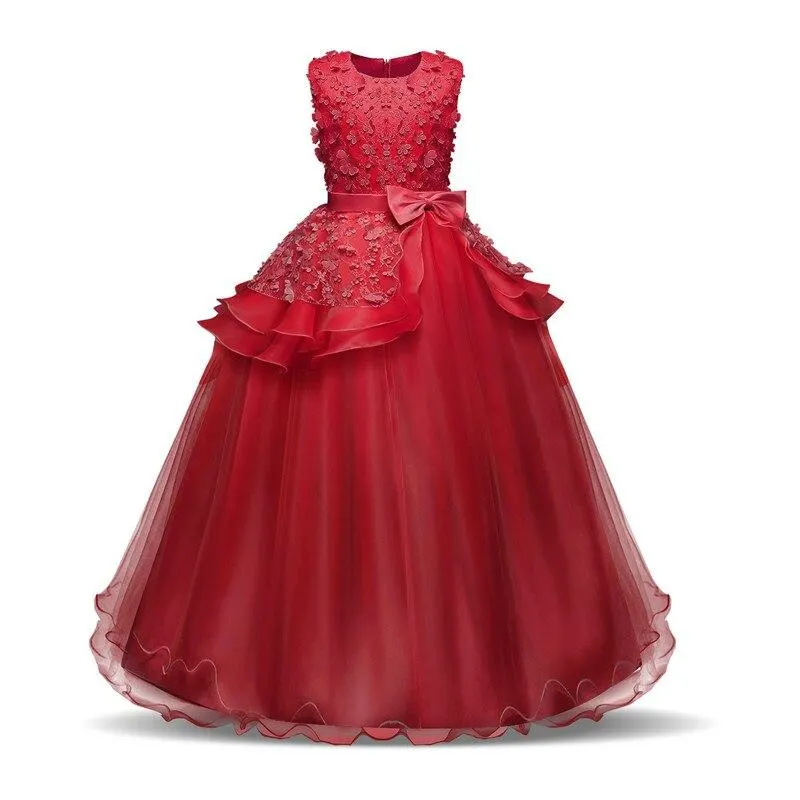 Girl Flower Petals Wedding Dress Children Bridesmaid Outfits Elegant Dress for Girls Vestido Party Prom Gown Princess Costume