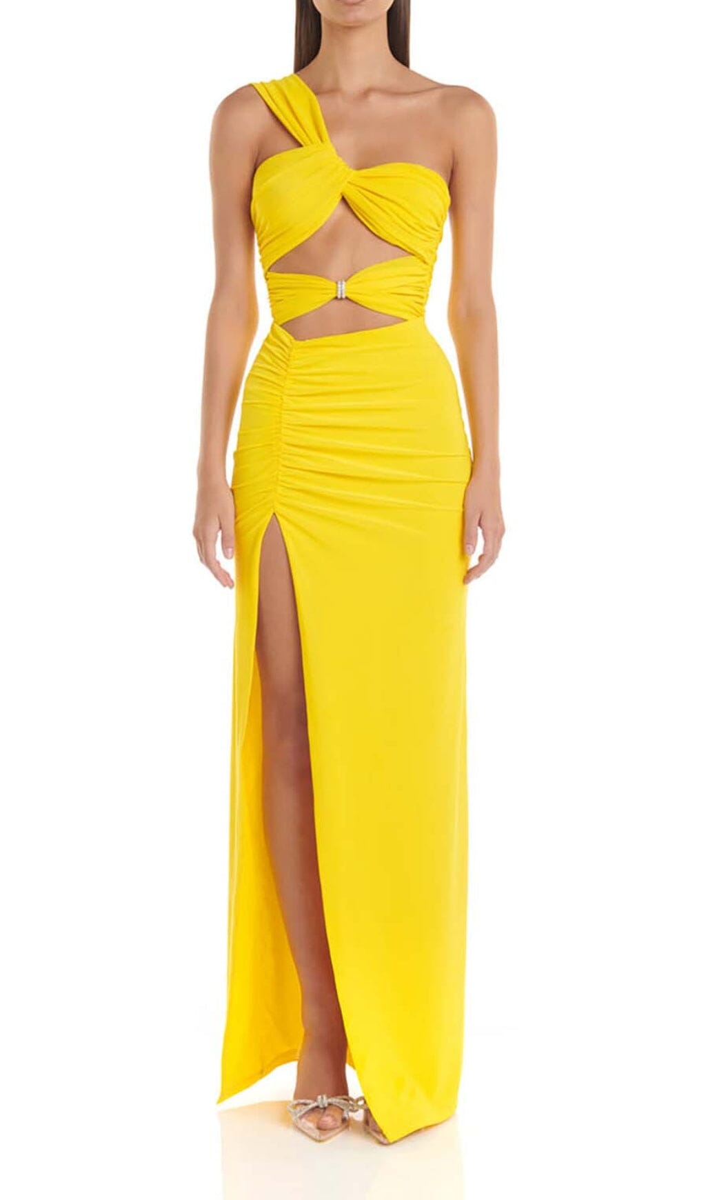 Cutout One-Shoulder Midi Dress In Lemon Flowering Girl