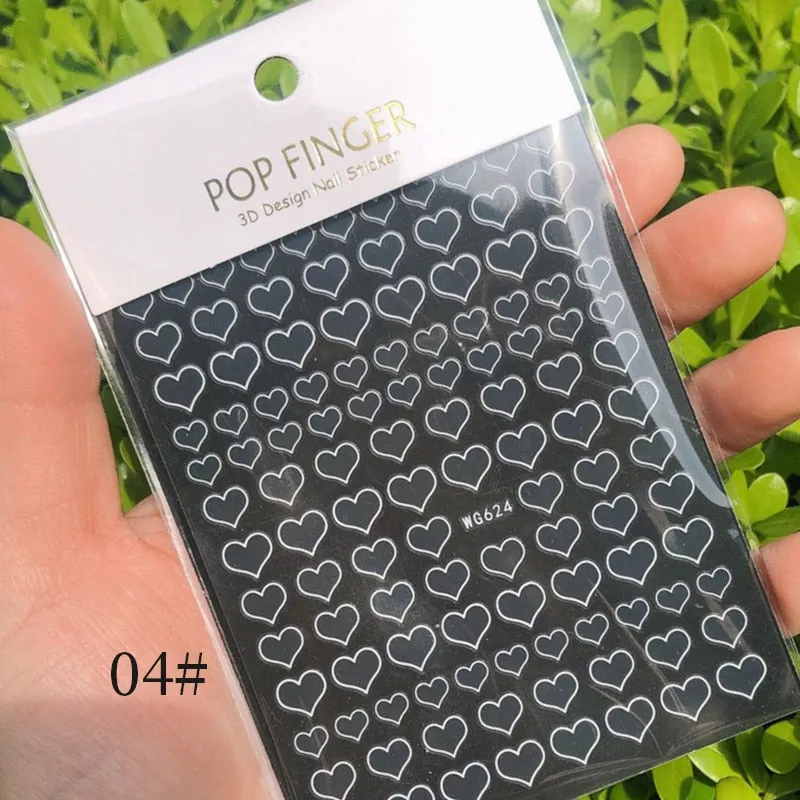 Star Nail Art 3D Stickers Black White Gold Love Hearts Pattern Nail Decals Manicures Nails Design Adhesive Wraps Tip Decoration