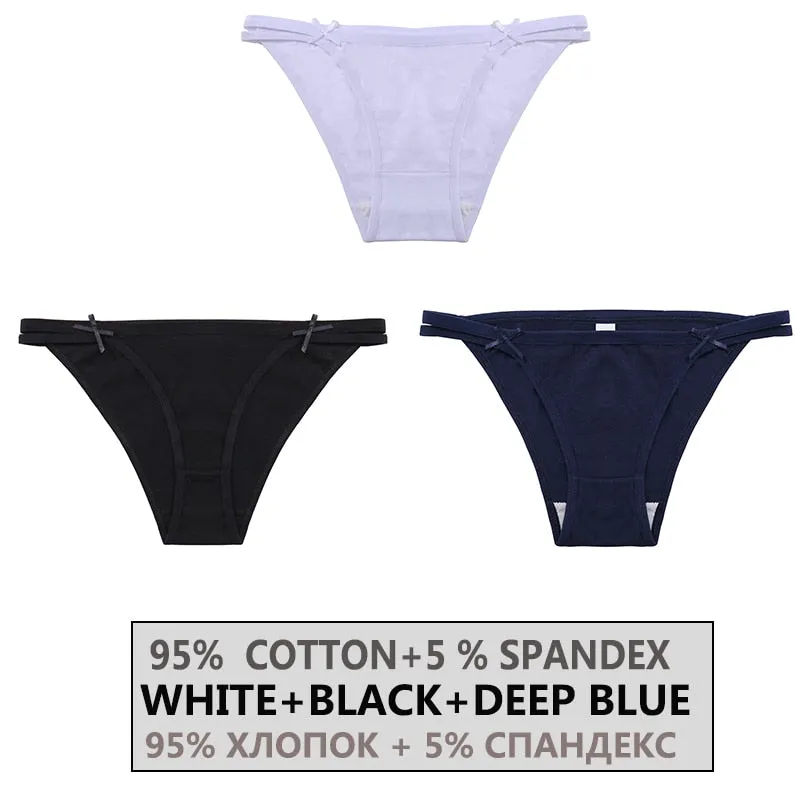 FINETOO 3PCS/Set Women's Cotton Underwear Sexy Lingerie Woman Panties Bownot Female Briefs Low-Rise Underpants 2021 Panties M-XL