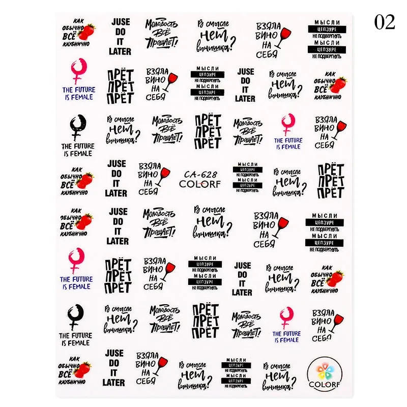1PC Animals 3D Nail Stickers Leopard Zebra Transfer Stickers Kiss Letter Number Nail Art Stickers Colorful Nail Art Decoration