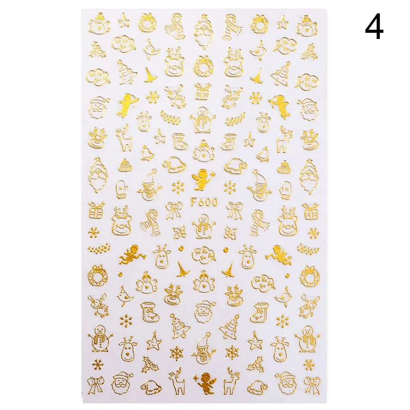 Sliver Bronzing 3D Christmas Nail Art Decoration Sticker Sparkly White Colorful Glitter Geometry Snowflake Winter Slider Foil