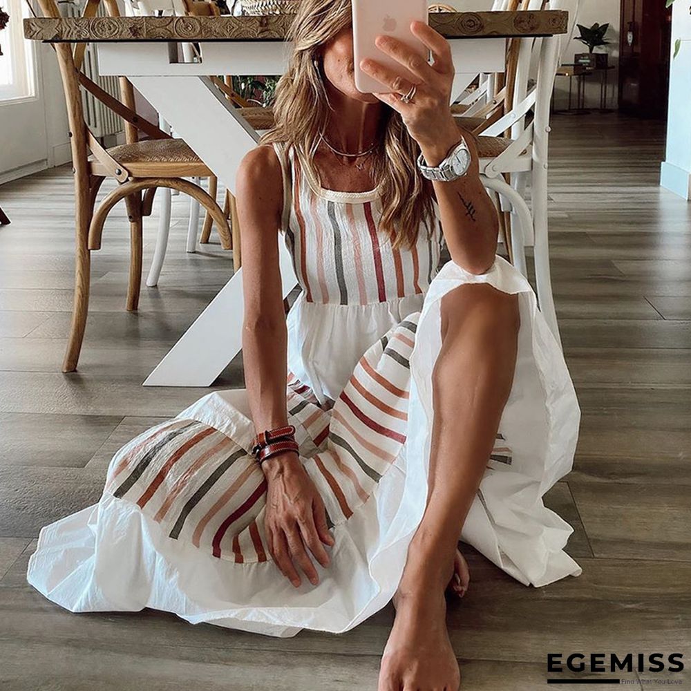 Contrasting Color Sleeveless Dress With Long Swing White Dresses | EGEMISS