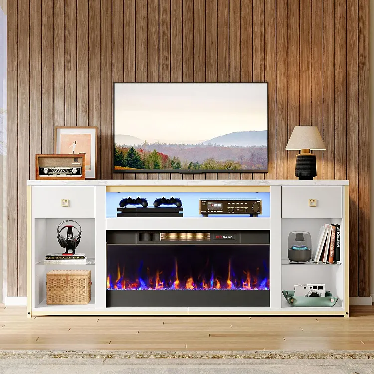 Bestier Fireplace TV Stand for TVs Up to 80" with 36" Electric Fireplace