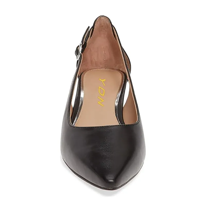 Black Vegan Leather Pointed Cut-Out Wedge Heel Classy Formal Pumps