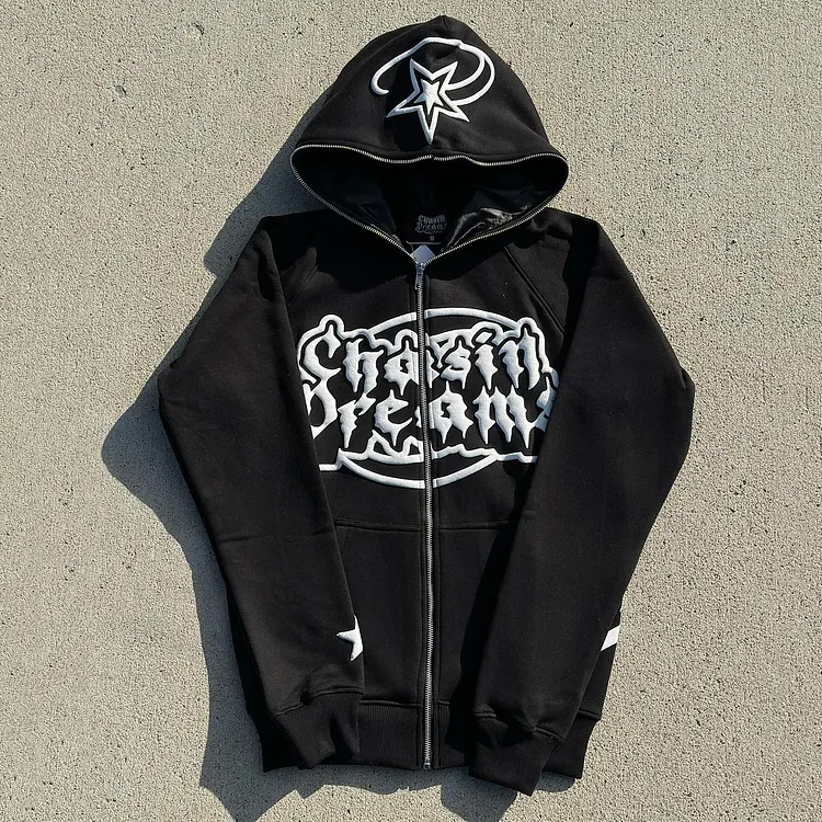 Lucky Star Puff Print Full Zip Hoodie
