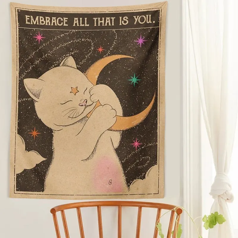 Tarot Cat Tapestry Witchcraft Sun Moon Eternal heart Wall Hanging Bohemian Decoration Home Hippie Mattress Girls Dorm Room Decor