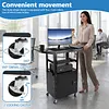 [US Local Warehouse] Rolling AV Carts Cabinet & Stands with Locking Cabinet Keyboard Tray Printer Craft Utility Cart with Wheels Height Adjustable 36-44 in 110lbs for Classroom Office