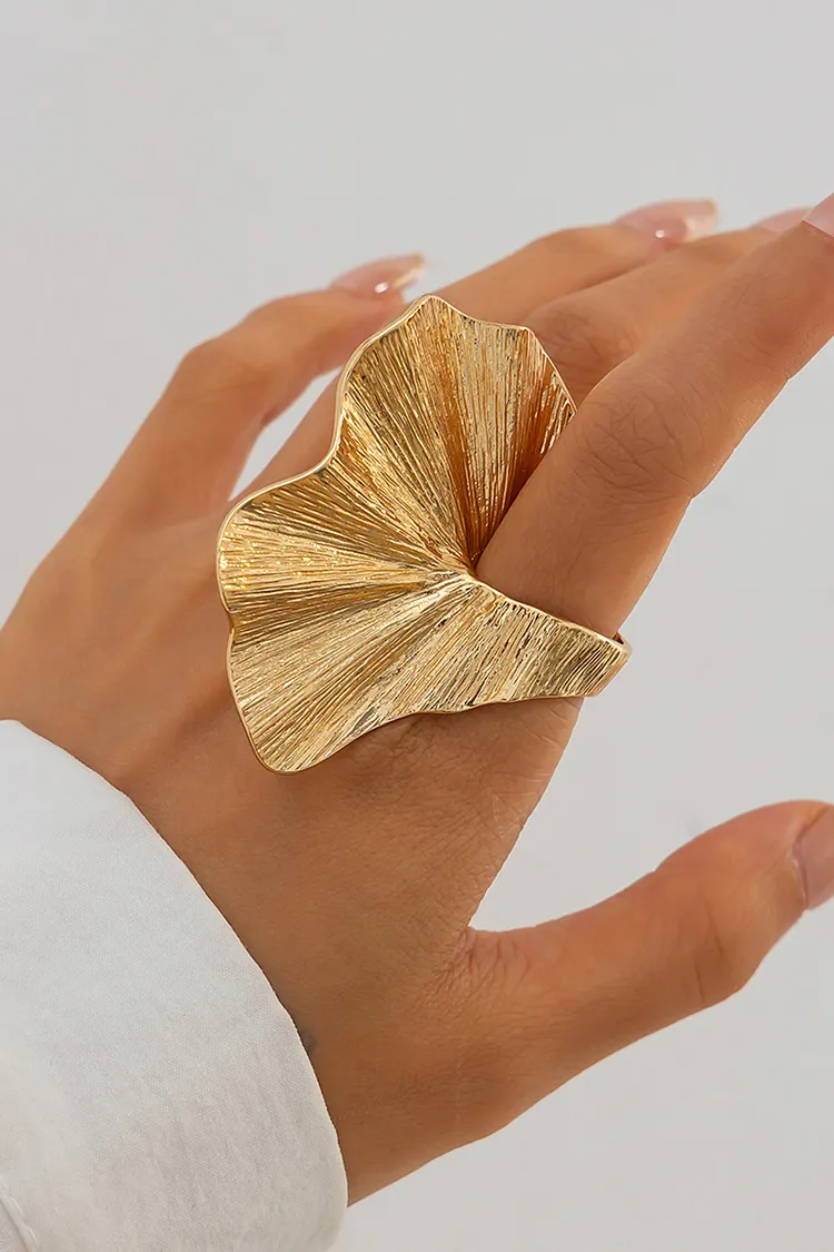 Party Retro Abstract Chunky Textured Lotus Leaf Ring 2024 - Xpluswear
