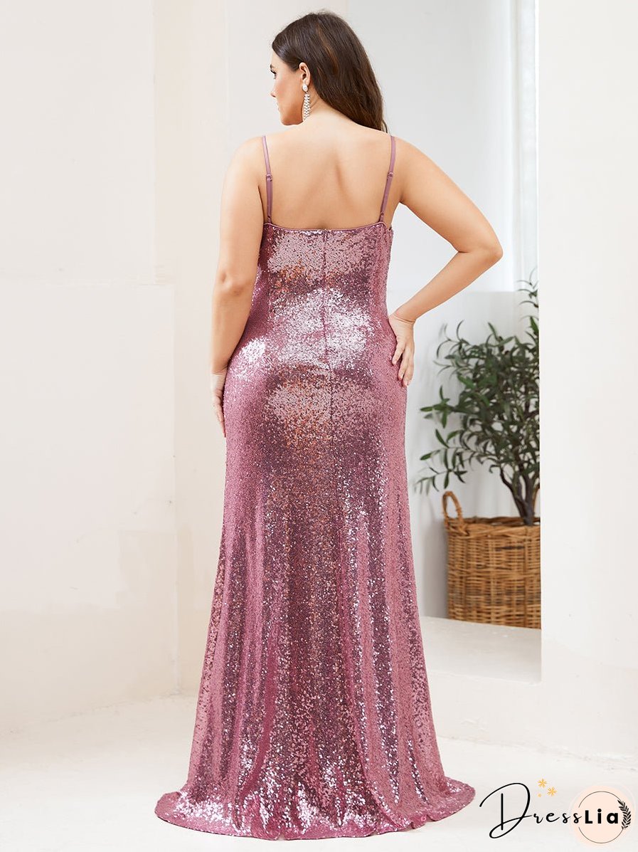 Sexy Spaghetti Straps Fishtail Sequin Wholesale Plus Size Evening Gowns