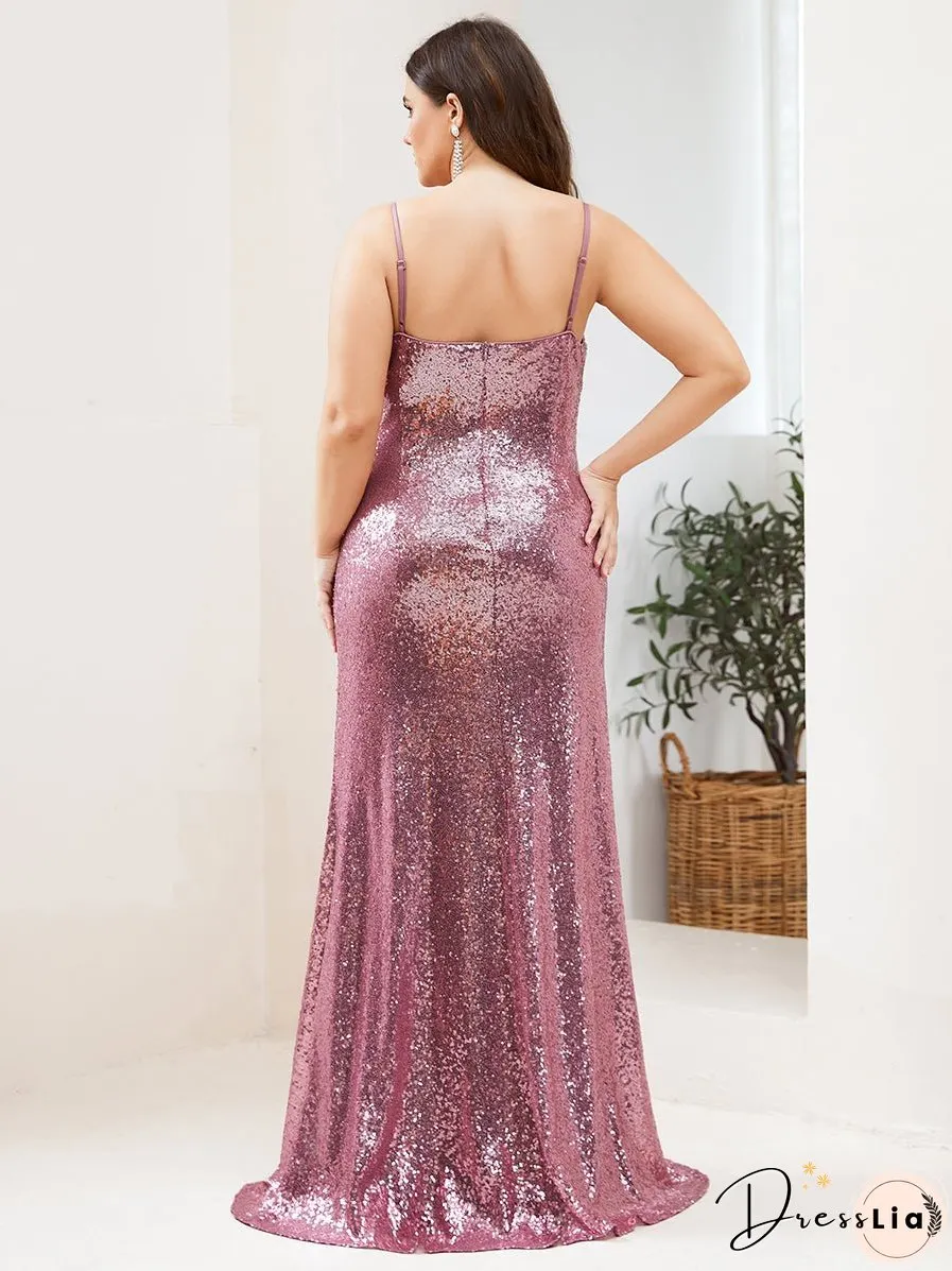 Sexy Spaghetti Straps Fishtail Sequin Wholesale Plus Size Evening Gowns
