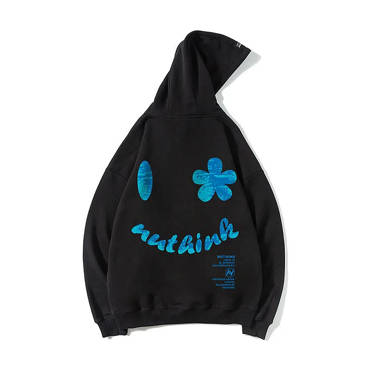 Smiley Face Hoodie Smiley Face Loose Sweater Men's Hooded plus Size Coat