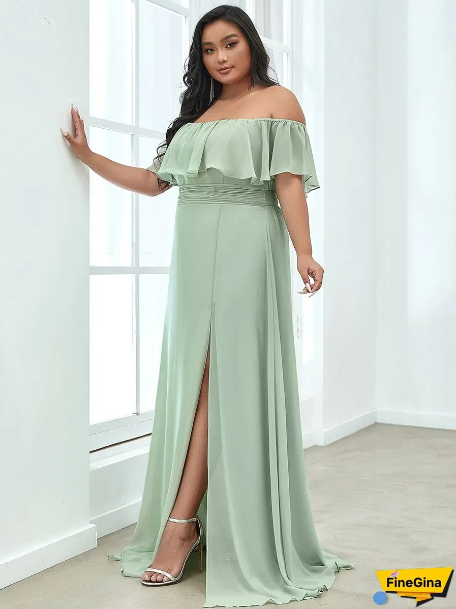 Women's Plus Size Ruffle Thigh Split Wholesale Bridesmaid Dresses