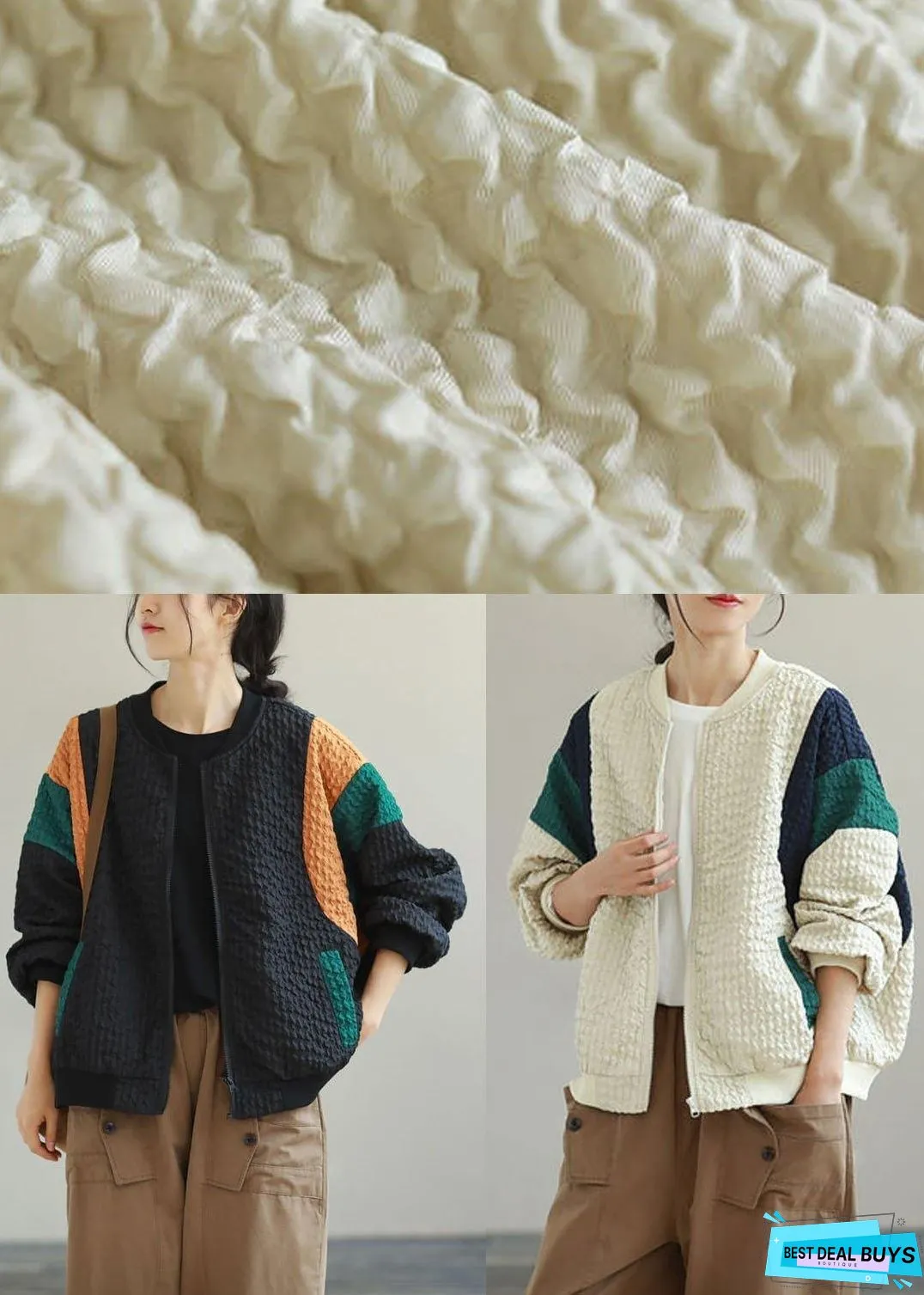 Street Beige Casual Patchwork zippered Fall Coat