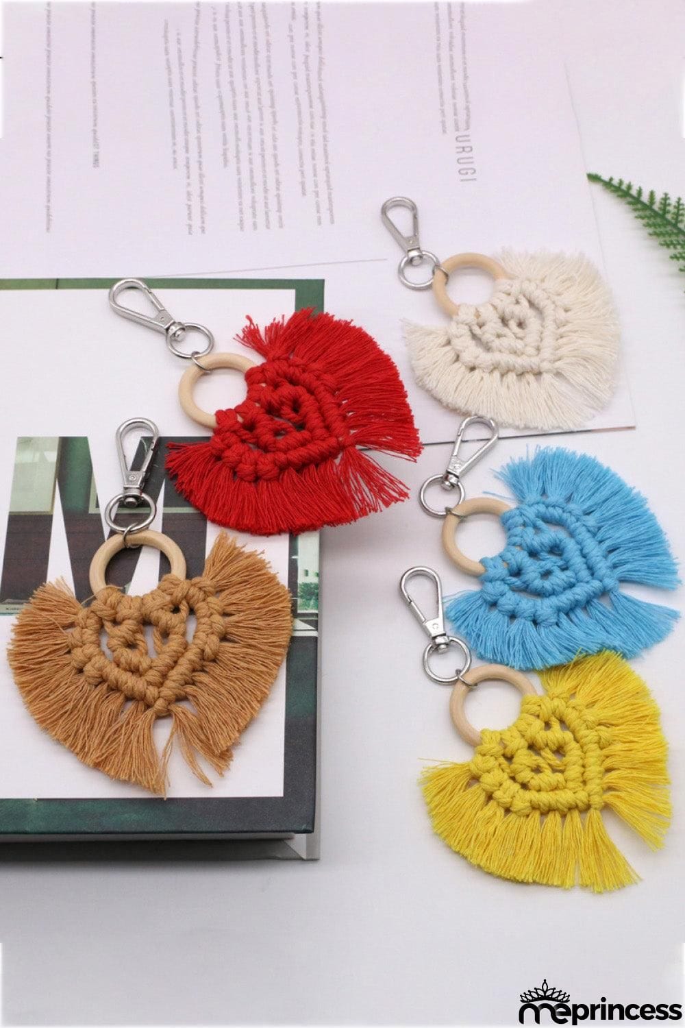 Assorted 4-Pack Heart-Shaped Macrame Fringe Keychain