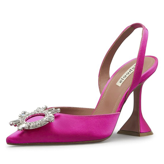 9.5cm/3.74 inch Crystal Slingback Pumps Pointed Toe Strappy Silk Sandals