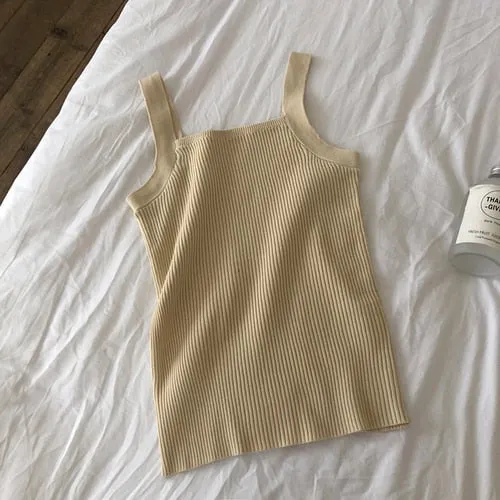 Camis Women Summer Knit Camisoles Tanks Top Korean Style Sexy Slim Womens Elegant Trendy Solid Khaki Sweet 6-colors Chic Ulzzang