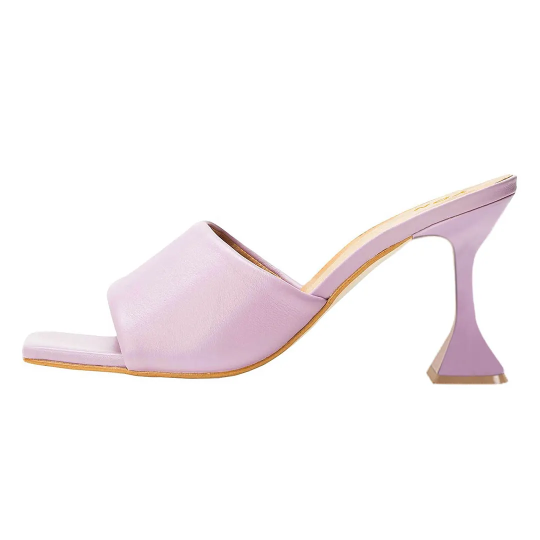 Violet Vegan Leather Wide Band Flared Heel Mules for Elegant Ladies