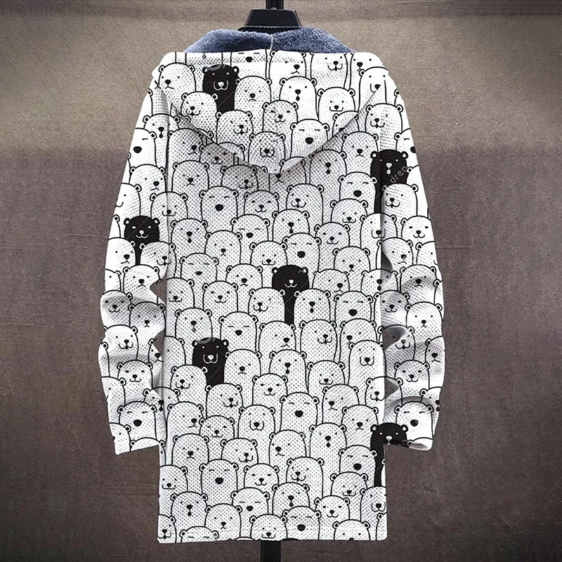 Bear Illustration Simple Plush Loose Long Sleeve Jacket Cardigan